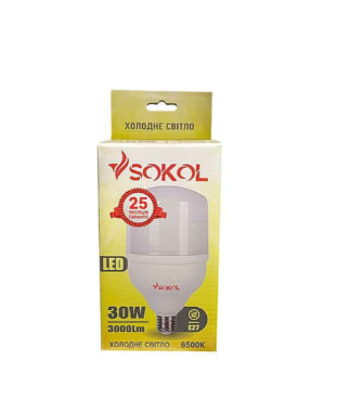 Світлодіодна LED лампа T100 30W 6500K E27 220V SOKOL